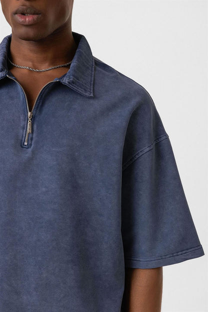 Polo Yaka Oversize Yıkamalı Tişört