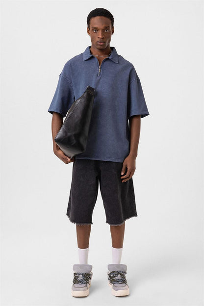 Polo Yaka Oversize Yıkamalı Tişört