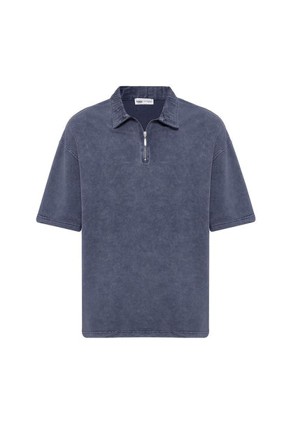 Polo Yaka Oversize Yıkamalı Tişört