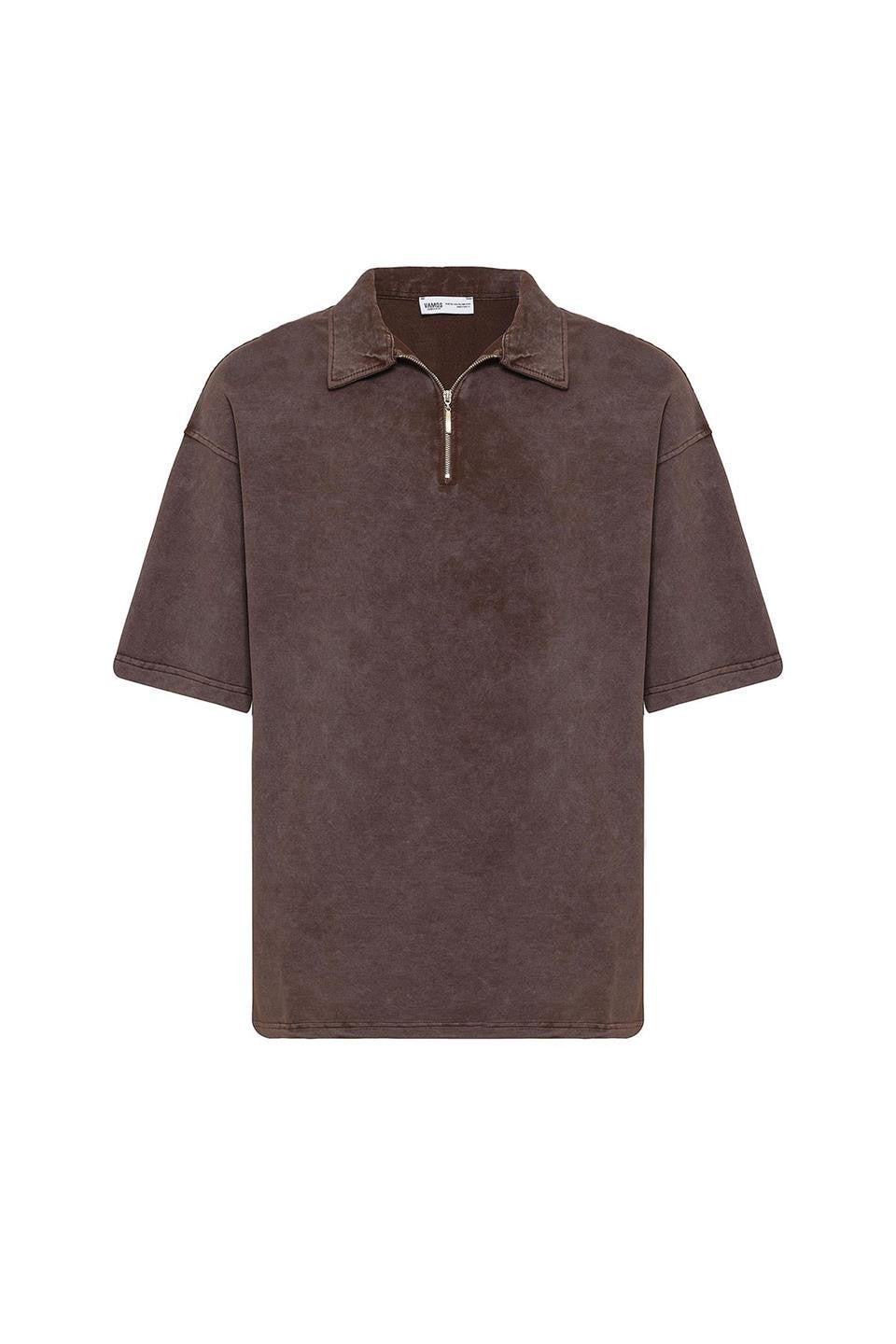 Polo Yaka Oversize Yıkamalı Tişört
