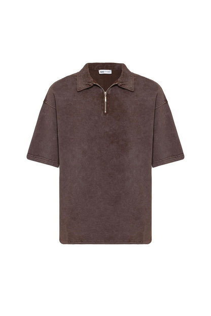 Polo Yaka Oversize Yıkamalı Tişört