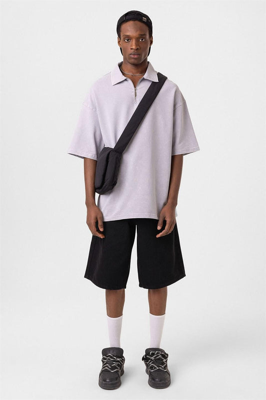 Polo Yaka Oversize Yıkamalı Tişört