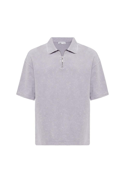 Polo Yaka Oversize Yıkamalı Tişört