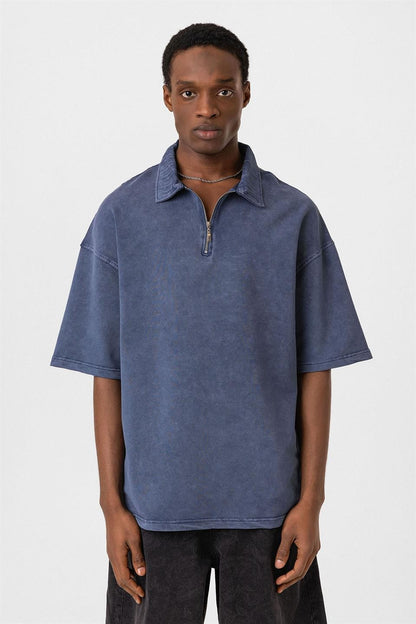 Polo Yaka Oversize Yıkamalı Tişört