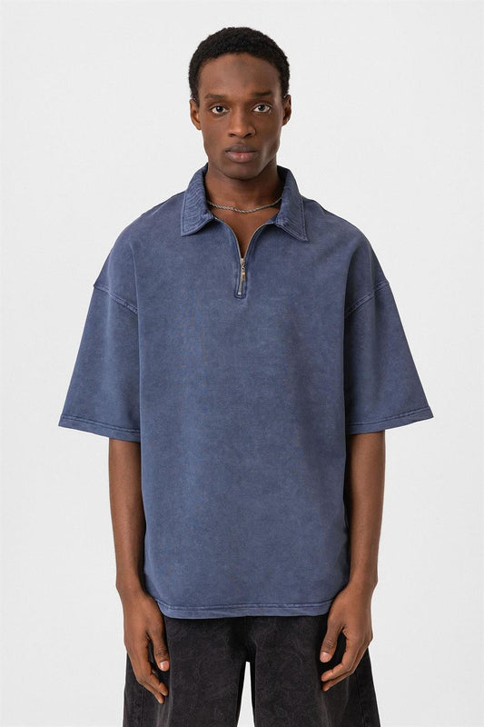 Polo Yaka Oversize Yıkamalı Tişört