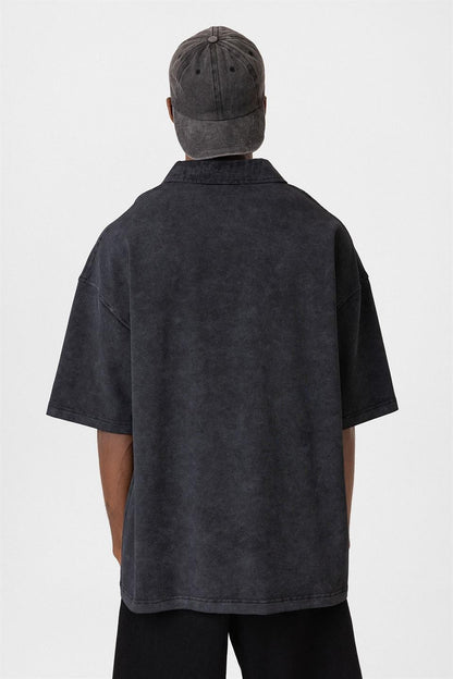 Oversize Polo Yaka Fermuarlı Tişört