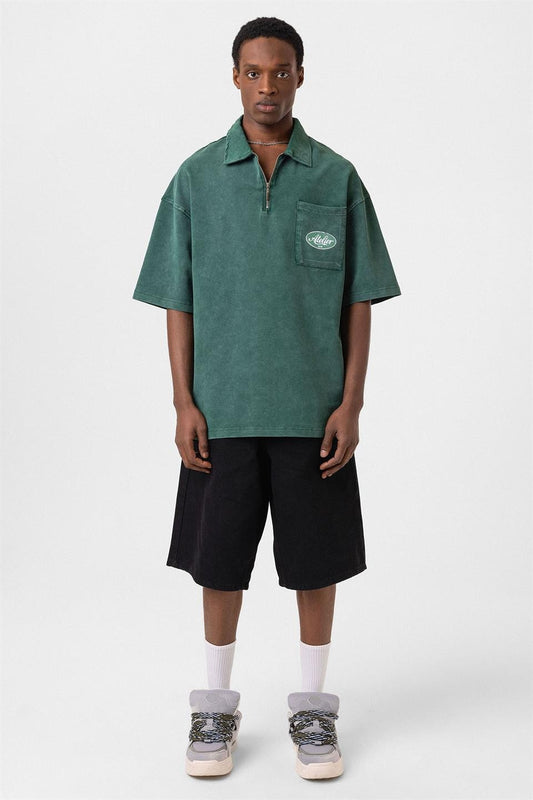 Oversize Polo Yaka Fermuarlı Tişört
