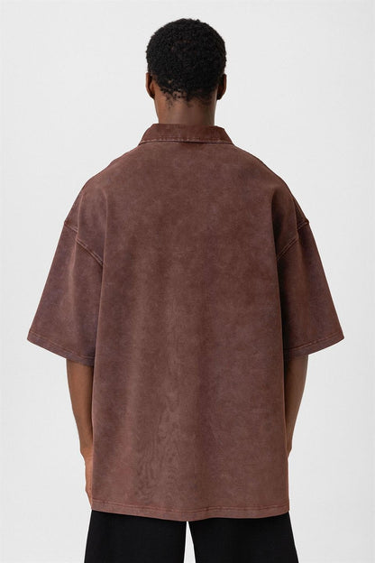Oversize Polo Yaka Fermuarlı Tişört