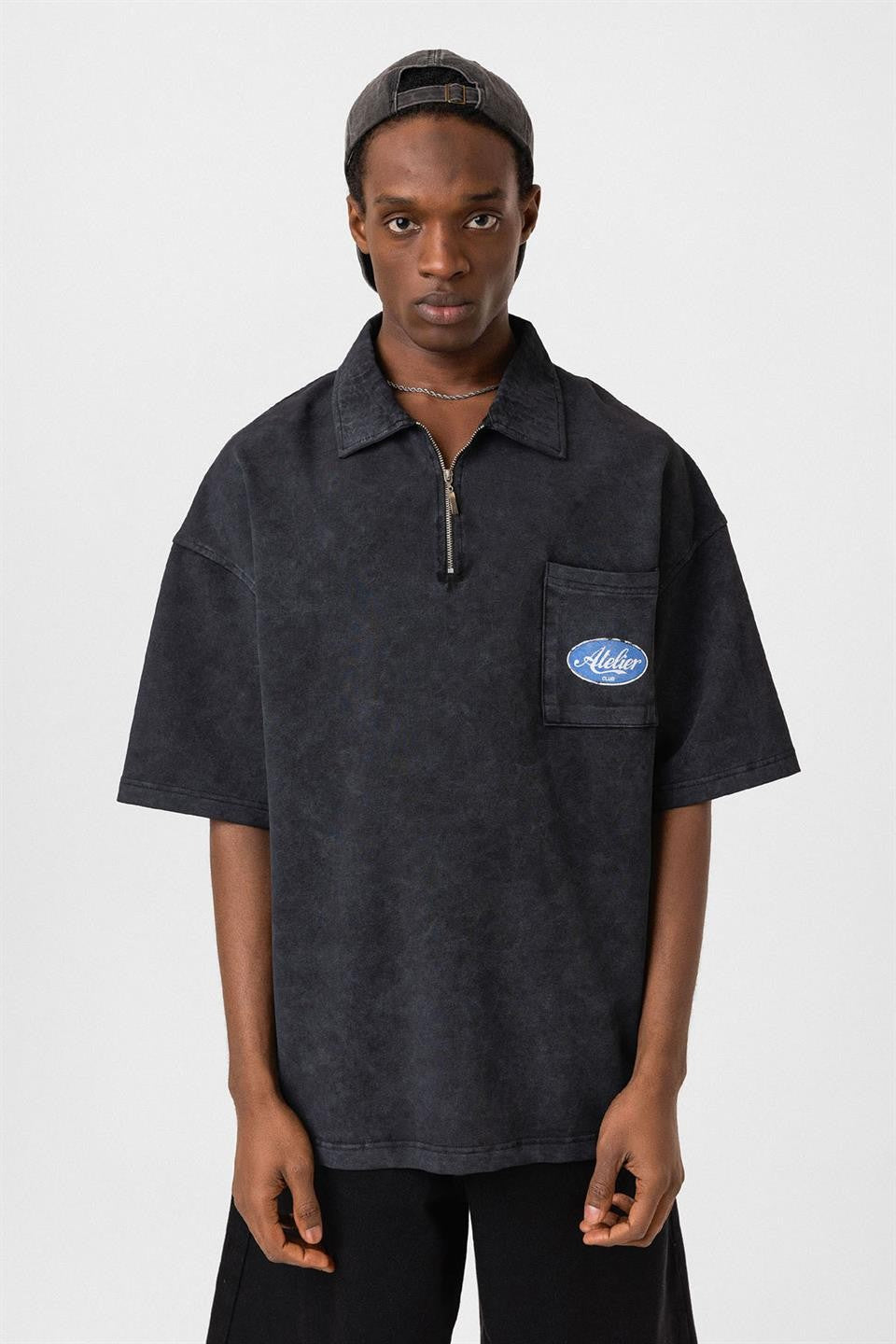 Oversize Polo Yaka Fermuarlı Tişört