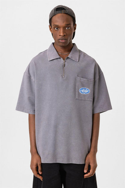 Oversize Polo Yaka Fermuarlı Tişört