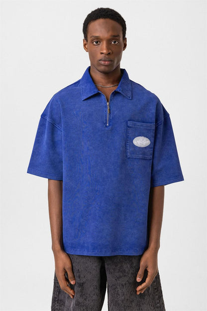 Oversize Polo Yaka Fermuarlı Tişört
