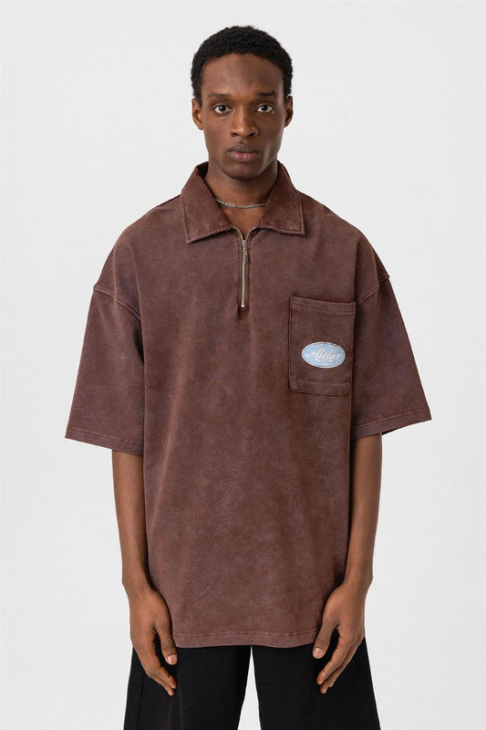 Oversize Polo Yaka Fermuarlı Tişört