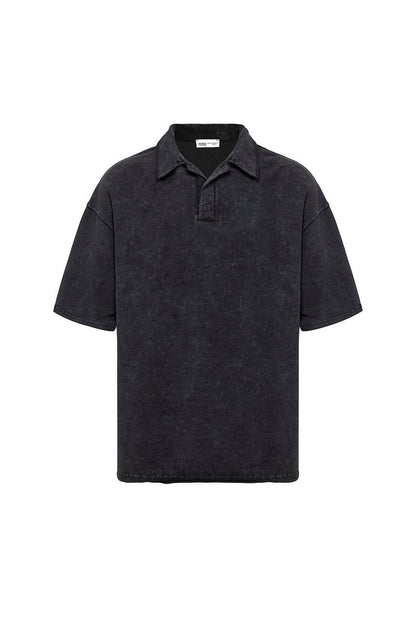 Polo Yaka Yıkamalı Oversize Tişört