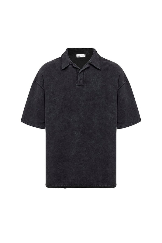 Polo Yaka Yıkamalı Oversize Tişört