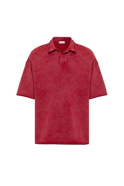 Polo Yaka Yıkamalı Oversize Tişört