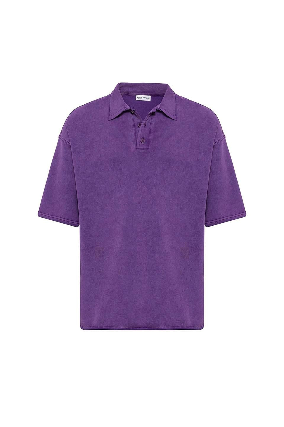 Polo Yaka Yıkamalı Oversize Tişört