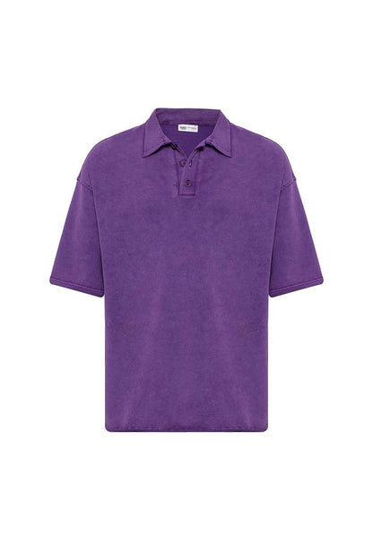 Polo Yaka Yıkamalı Oversize Tişört