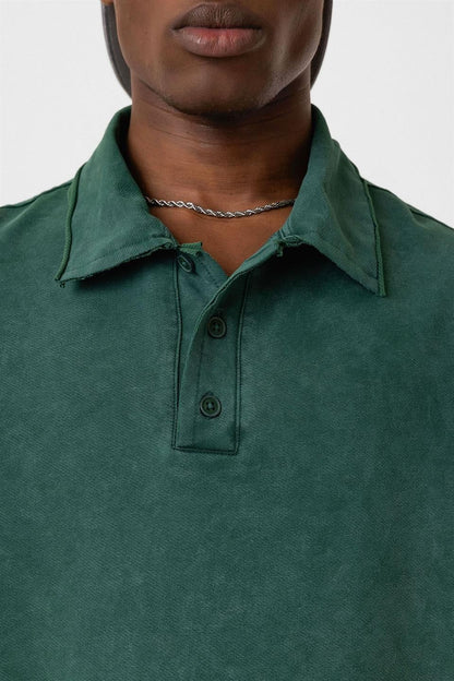 Polo Yaka Yıkamalı Oversize Tişört