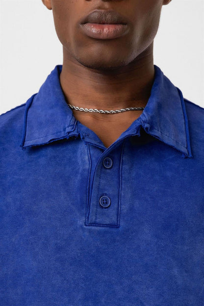 Polo Yaka Yıkamalı Oversize Tişört