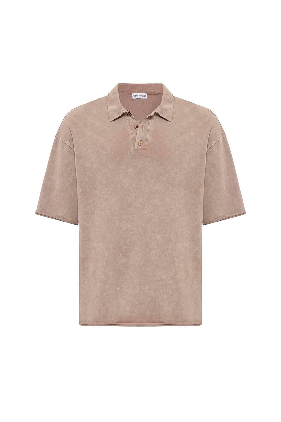 Polo Yaka Yıkamalı Oversize Tişört