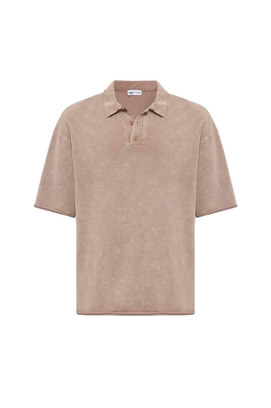 Polo Yaka Yıkamalı Oversize Tişört