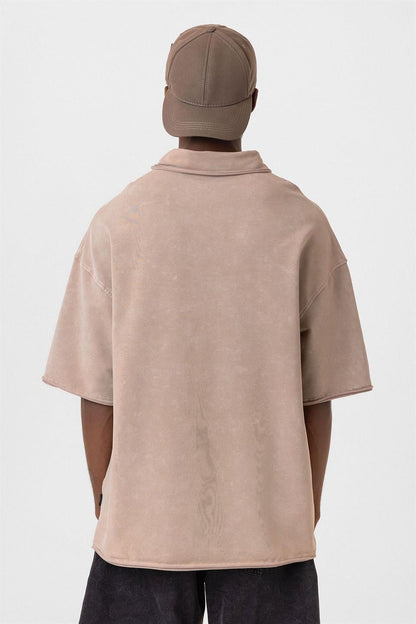 Polo Yaka Yıkamalı Oversize Tişört