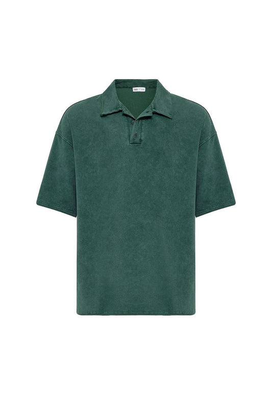 Polo Yaka Yıkamalı Oversize Tişört