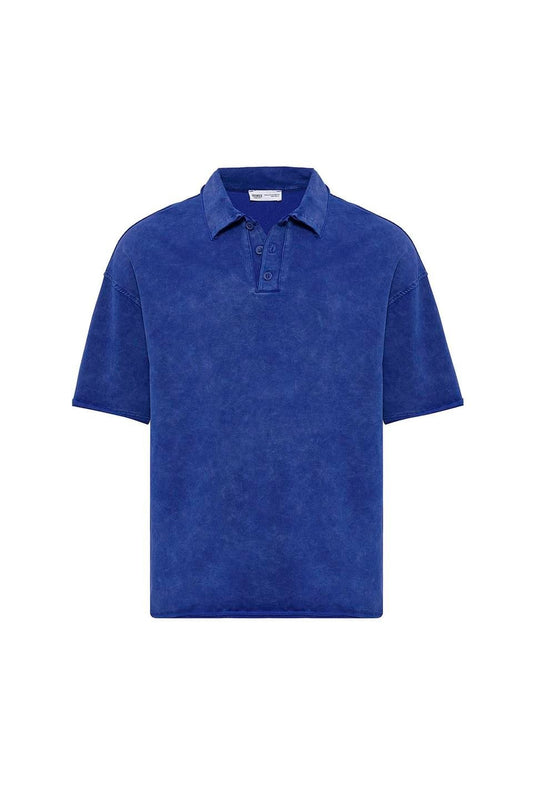 Polo Yaka Yıkamalı Oversize Tişört