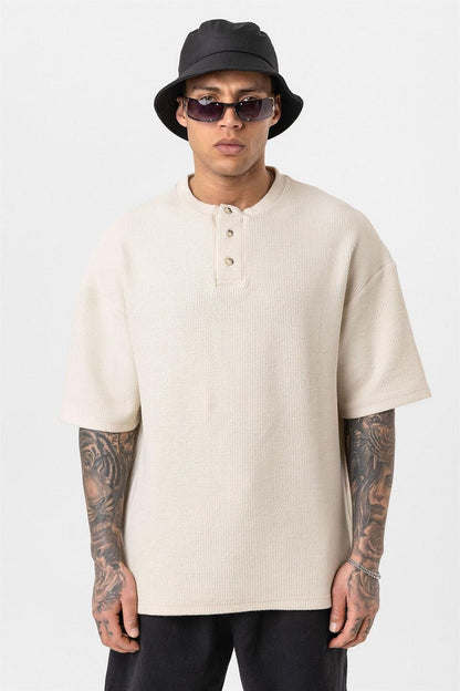 Düğmeli Yaka Oversize Tişört