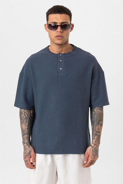 Düğmeli Yaka Oversize Tişört