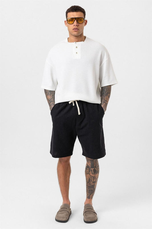 Düğmeli Yaka Oversize Tişört