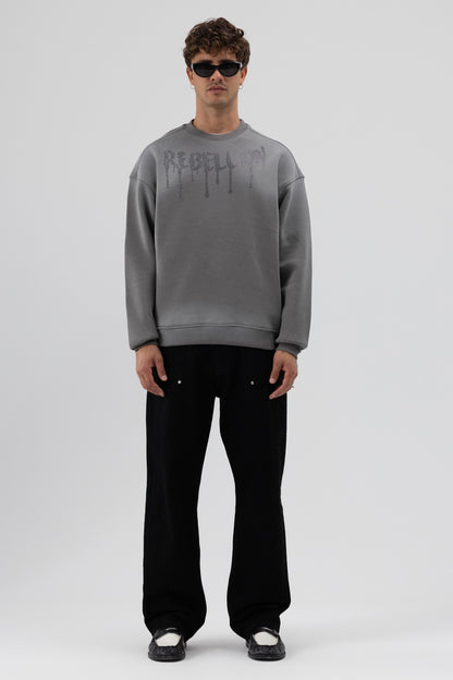 Yıkamalı Oversize Baskılı Sweatshirt V70-101