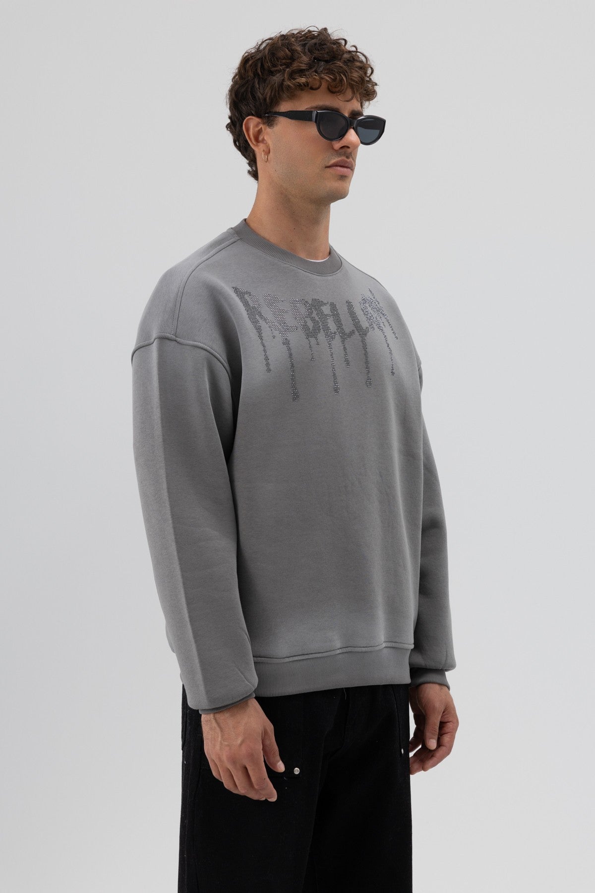Yıkamalı Oversize Baskılı Sweatshirt V70-101