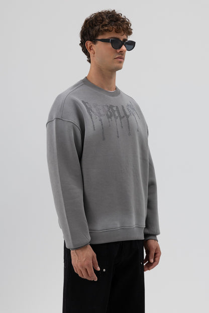 Yıkamalı Oversize Baskılı Sweatshirt V70-101