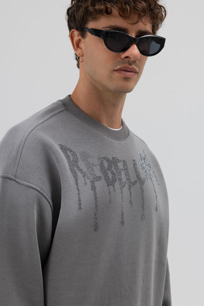 Yıkamalı Oversize Baskılı Sweatshirt V70-101