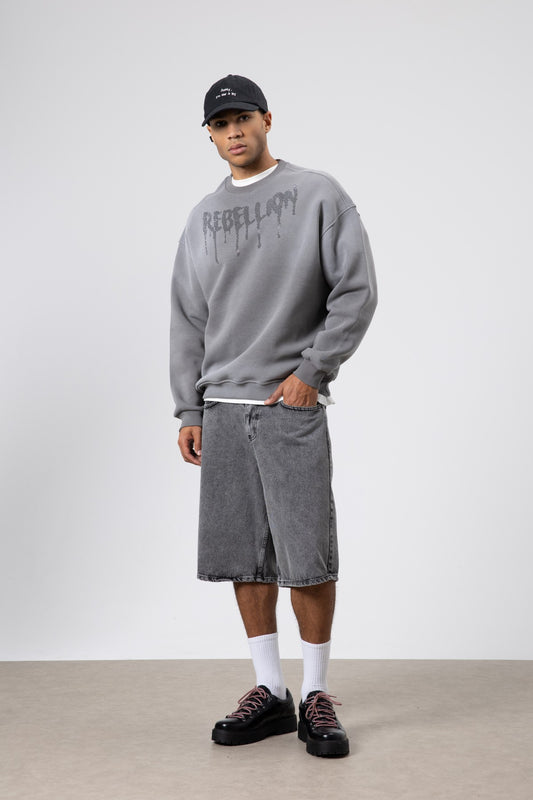 Yıkamalı Oversize Baskılı Sweatshirt