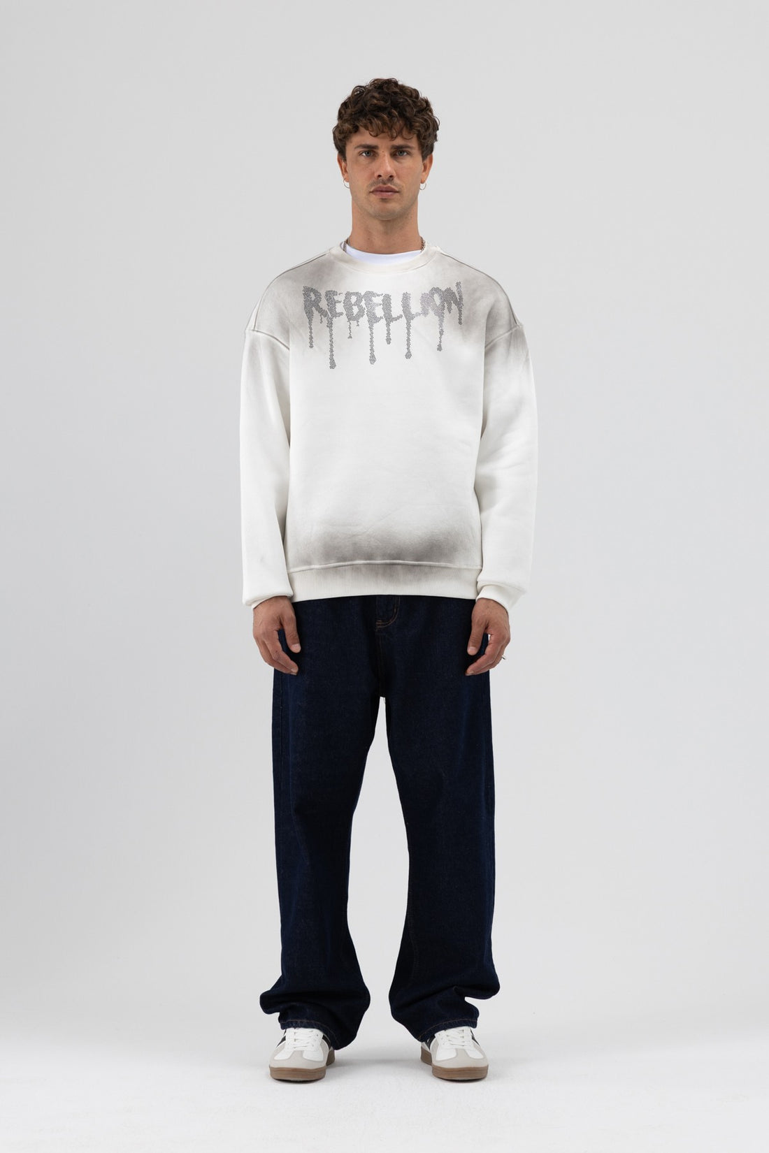 Yıkamalı Oversize Baskılı Sweatshirt