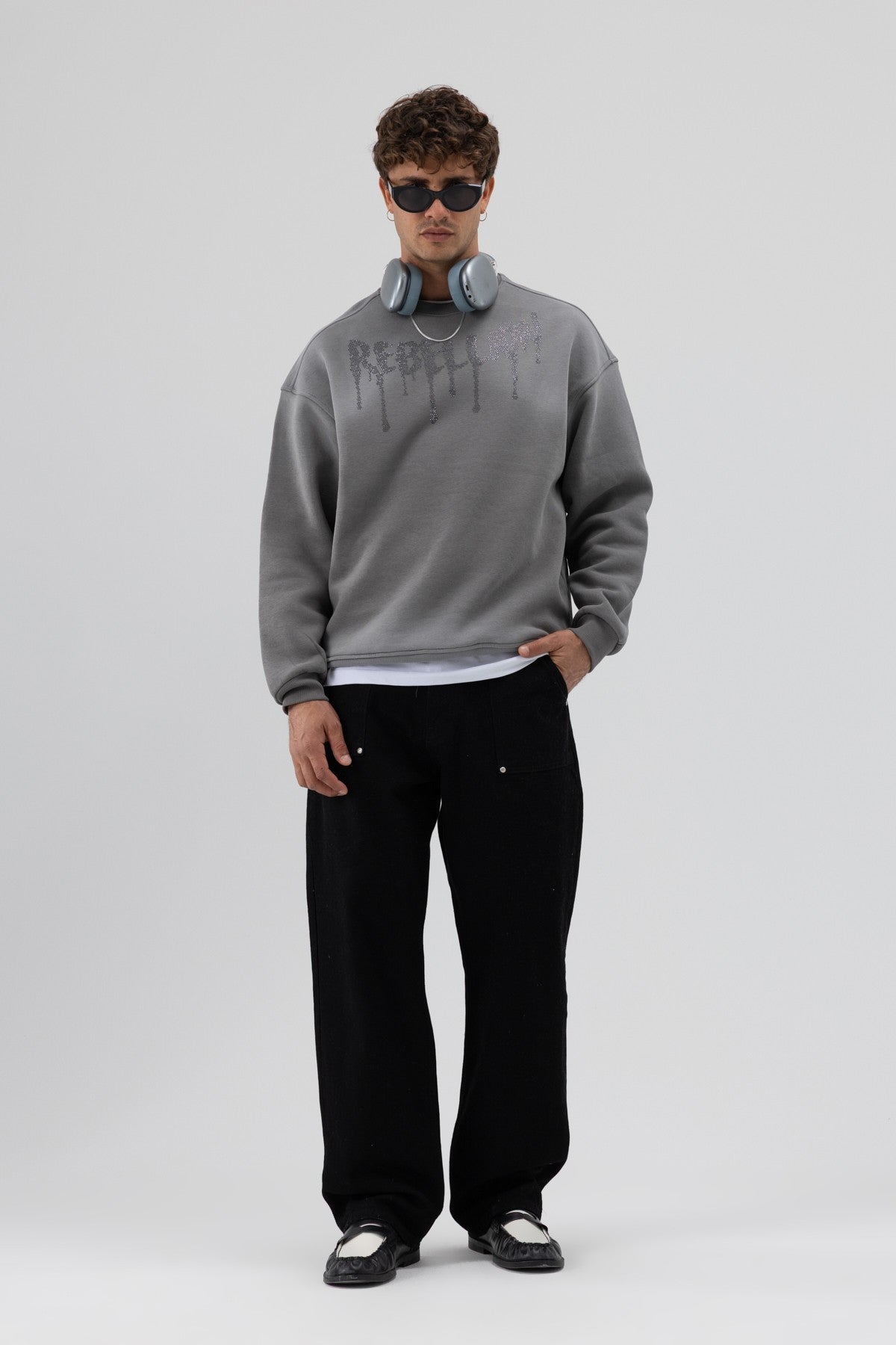 Yıkamalı Oversize Baskılı Sweatshirt V70-101