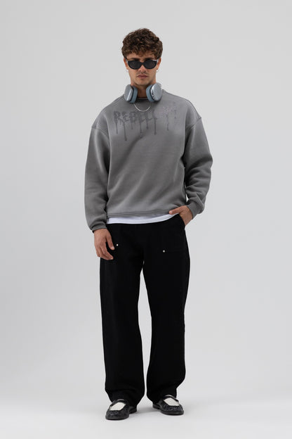 Yıkamalı Oversize Baskılı Sweatshirt V70-101