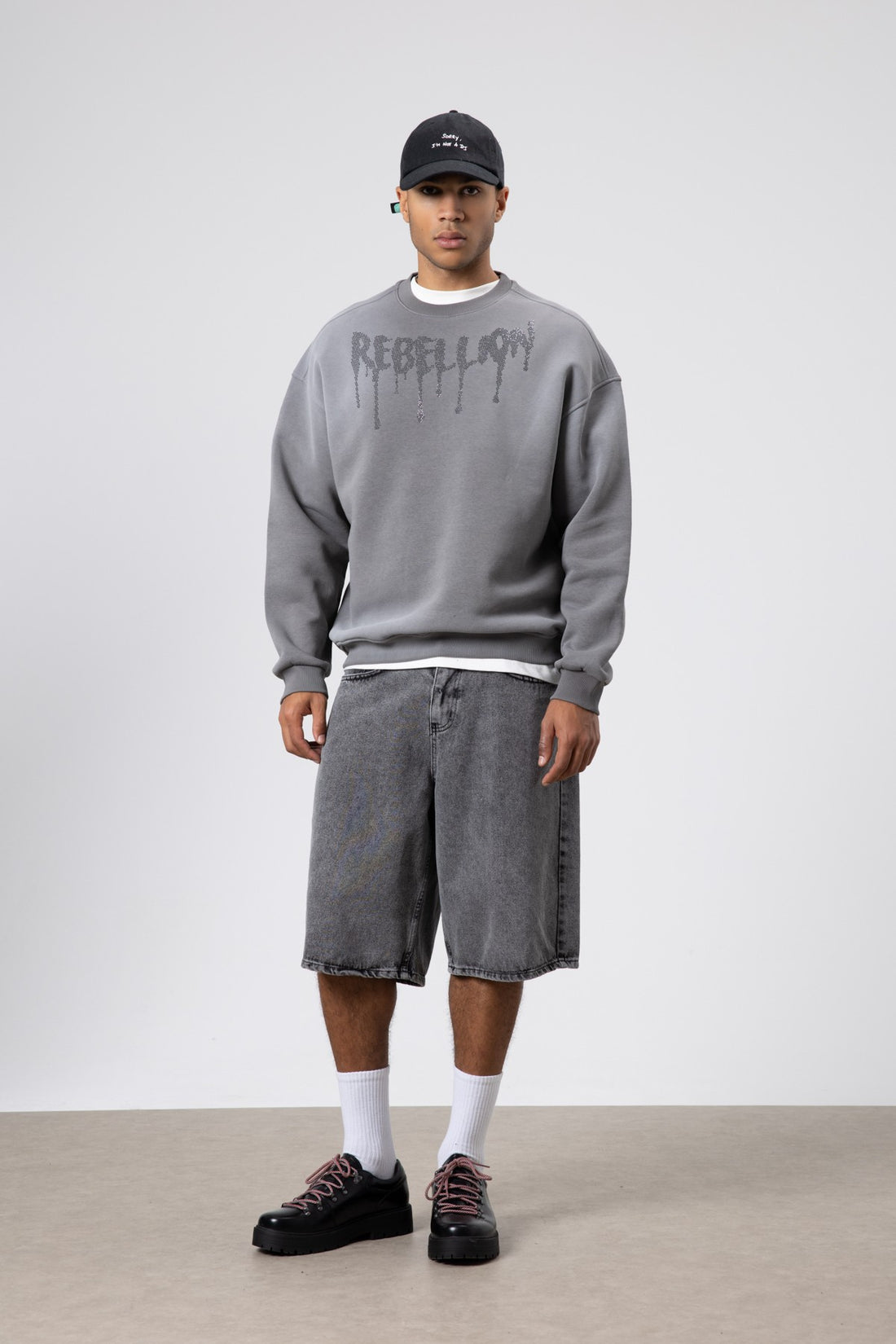 Yıkamalı Oversize Baskılı Sweatshirt