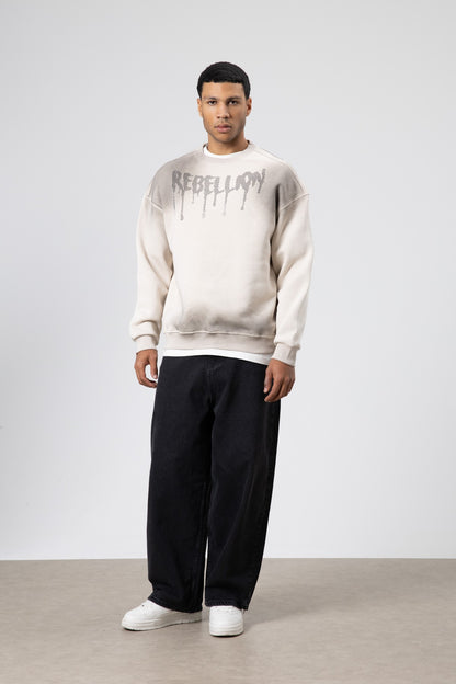 Yıkamalı Oversize Baskılı Sweatshirt