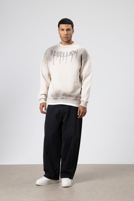 Yıkamalı Oversize Baskılı Sweatshirt