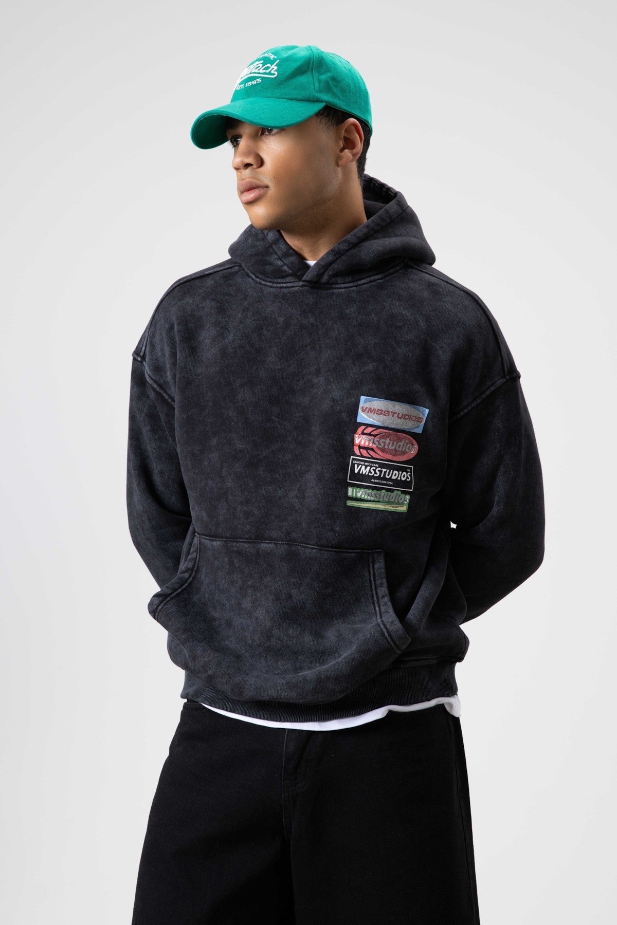 Oversize Yıkamalı Baskılı Kapüşonlu Sweatshirt V70-102