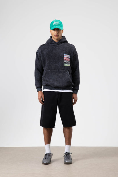Oversize Yıkamalı Baskılı Kapüşonlu Sweatshirt V70-102