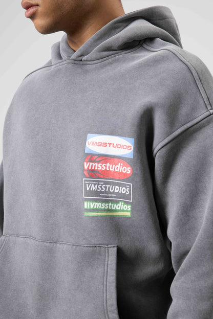 Oversize Yıkamalı Baskılı Kapüşonlu Sweatshirt