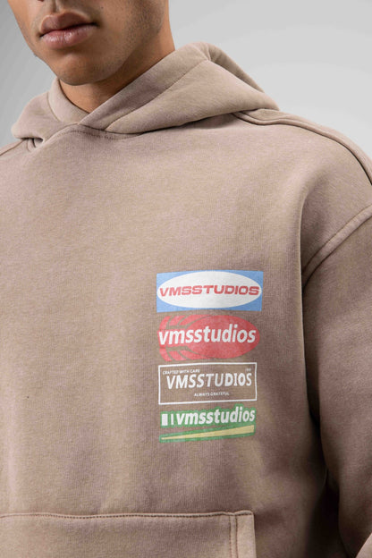Oversize Yıkamalı Baskılı Kapüşonlu Sweatshirt