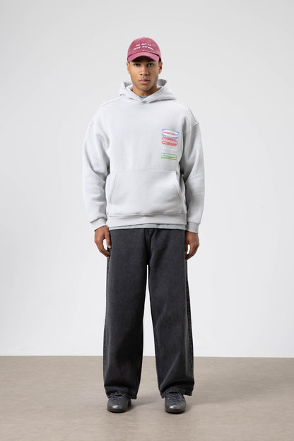 Oversize Yıkamalı Baskılı Kapüşonlu Sweatshirt