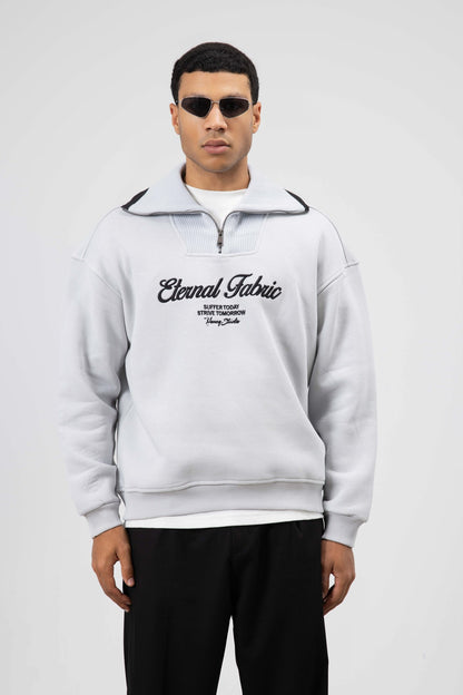 Oversize Fermuarlı Yaka Sweatshirt