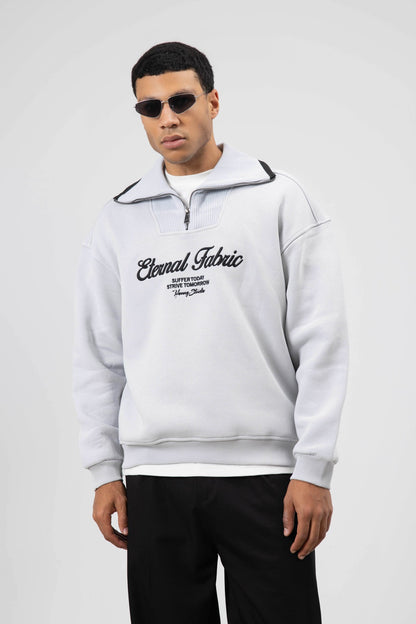 Oversize Fermuarlı Yaka Sweatshirt
