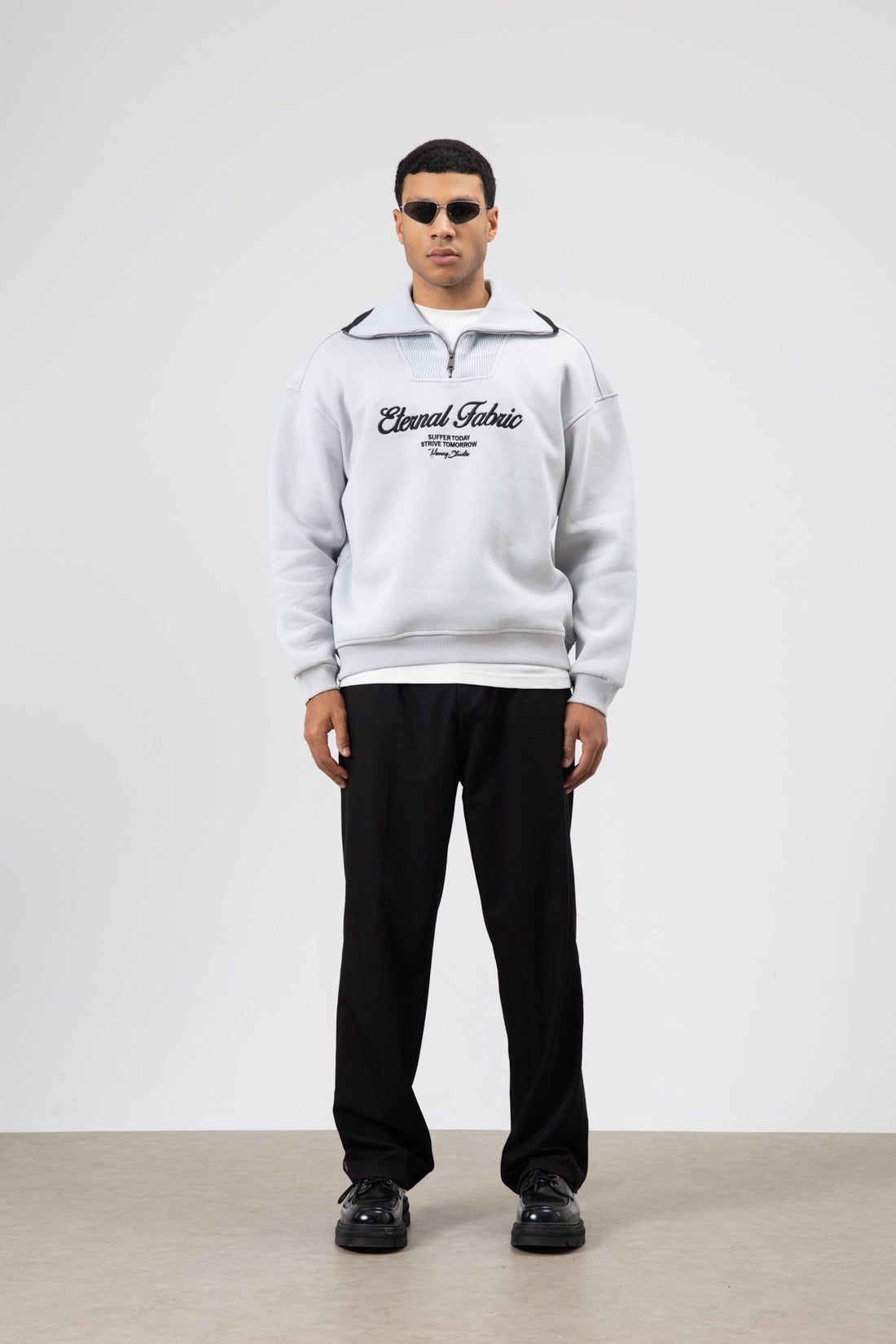Oversize Fermuarlı Yaka Sweatshirt